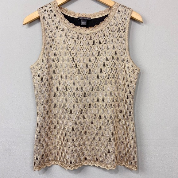 St. John Sweaters - St. John Sleeveless‎ Sweater Knit Top Size S Gold Metallic Tank Pointelle Shell
